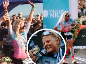 Marjolaine Pierré célèbre sa 4e place historique à l'Ironman de Nice 2024, performance exceptionnelle capturée depuis son Instagram @marjooolaiine