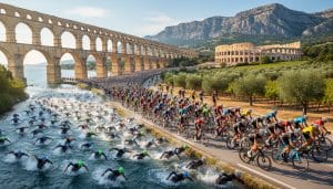 le monumental : découvrez le premier triathlon grandiose rassemblant 13 000 athlètes, reliant le pont du gard aux arènes emblématiques pour une compétition inoubliable.