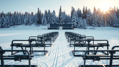 Pas de tir de biathlon enneigé et vide, sans athlète